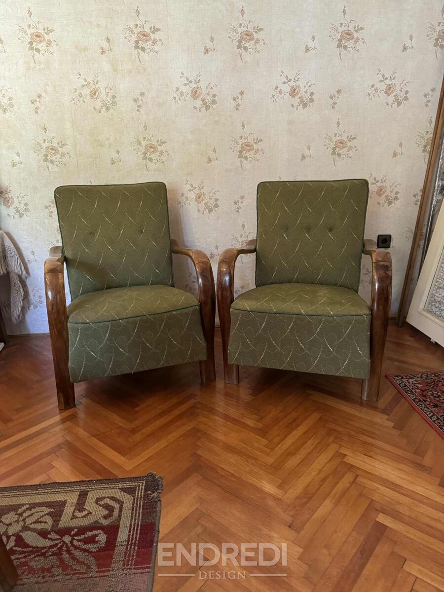 Art deco fotelek — íves fa karfa, 1930-as évek, 2 darabos szett - Image 3