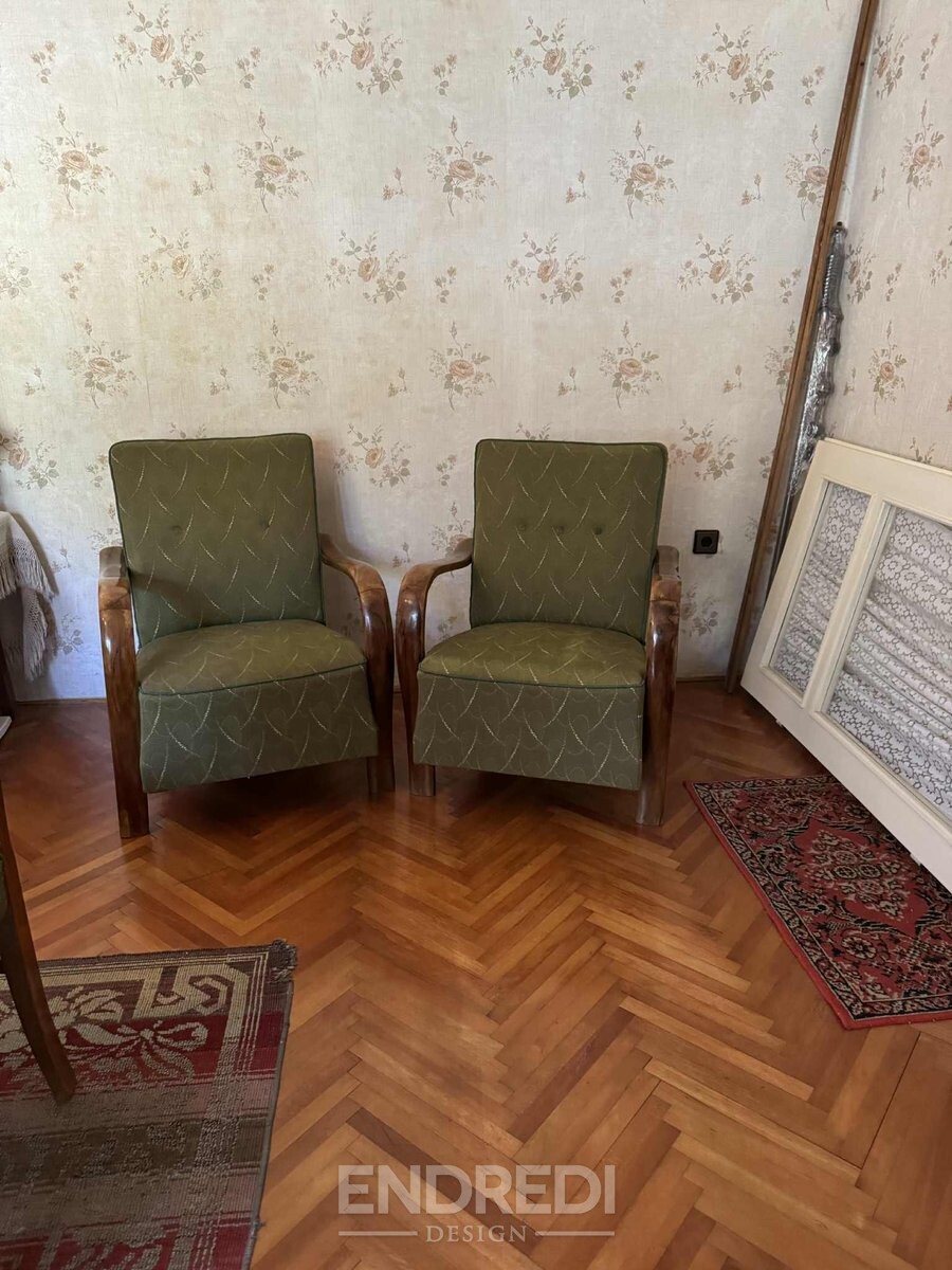 Art deco fotelek — íves fa karfa, 1930-as évek, 2 darabos szett - Image 5