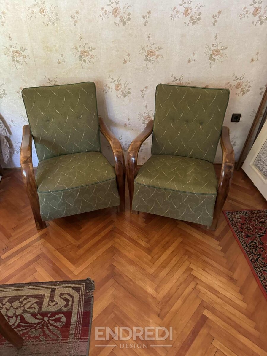 Art deco fotelek — íves fa karfa, 1930-as évek, 2 darabos szett - Image 6