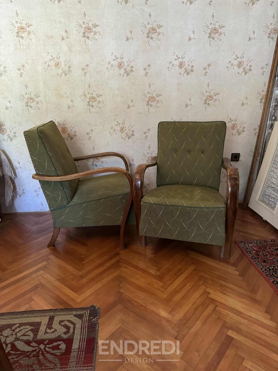 Art deco fotelek — íves fa karfa, 1930-as évek, 2 darabos szett - Image 8