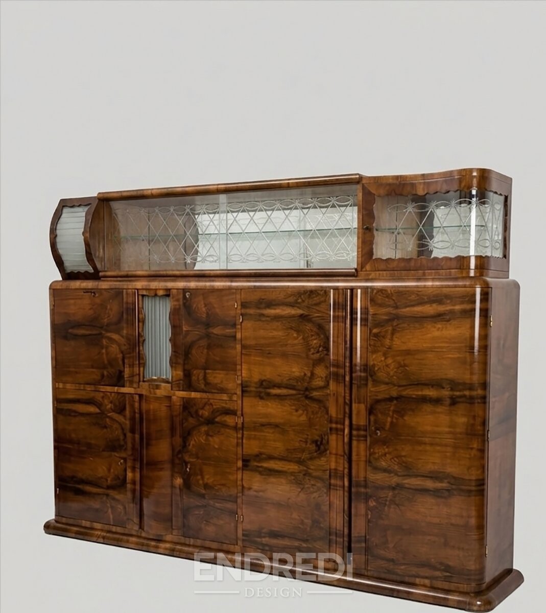 Art deco dió és üveg tálalószekrény, — üveg vitrin Közép-Európa, 1930-as évek - Image 3