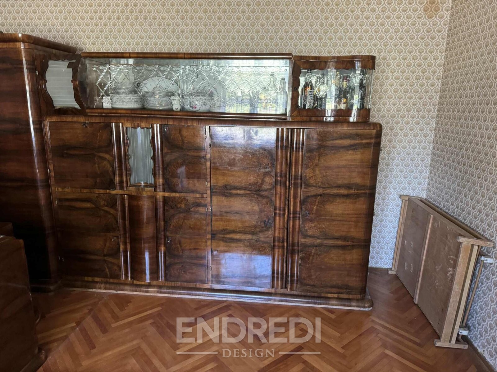Art deco dió és üveg tálalószekrény, — üveg vitrin Közép-Európa, 1930-as évek - Image 4