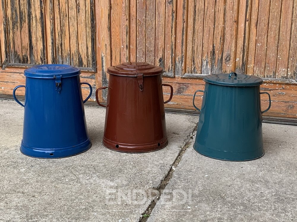 Mid-century kék zománcozott tároló, 1950-as évek, 3 darabos szett - Image 4