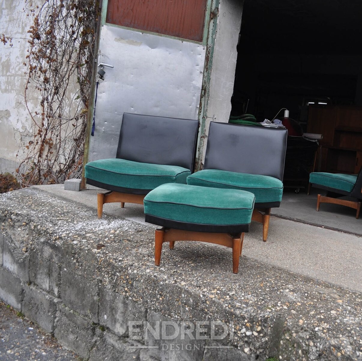 Mid-century dán kanapé és karosszék, 1960-as évek, 4 darabos szett - Image 4