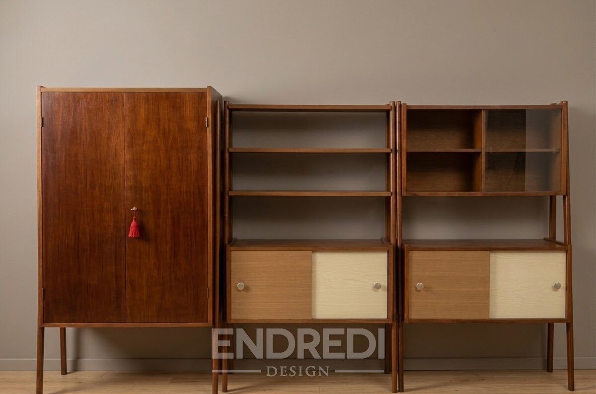 Mid-century magyar fali polc System, 1960-as évek, 3 darabos szett - Image 2