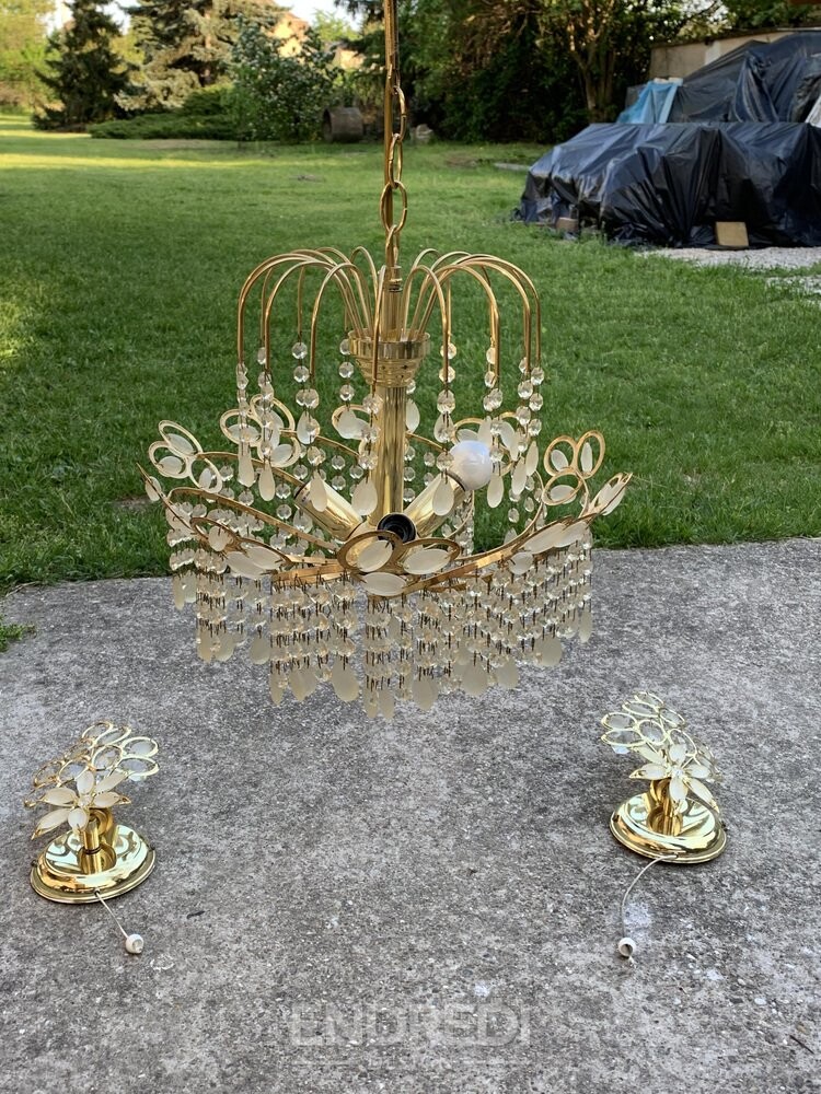 Mid-century olasz réz és üveg csillár, 1960-as évek, 3 darabos szett - Image 11