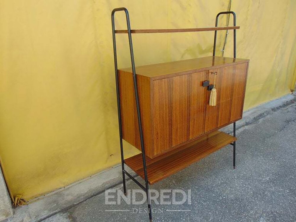 Mid-century olasz fa és fekete fém polc, 1950-as évek - Image 5
