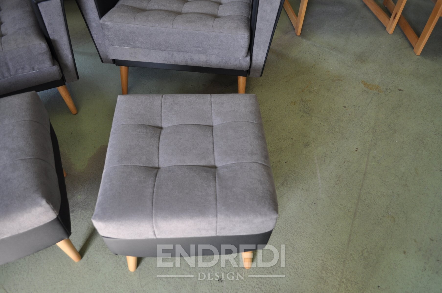 Mid-century modern puff szürke és fekete, 1950-as évek, 2 darabos szett - Image 2