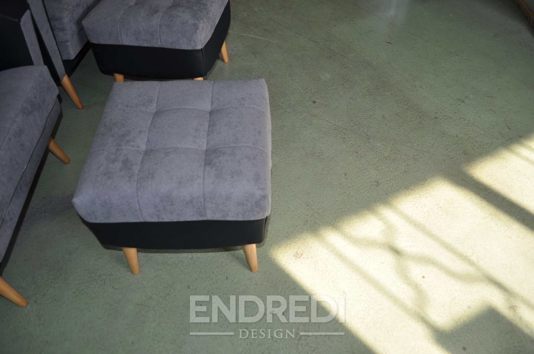 Mid-century modern puff szürke és fekete, 1950-as évek, 2 darabos szett - Image 3
