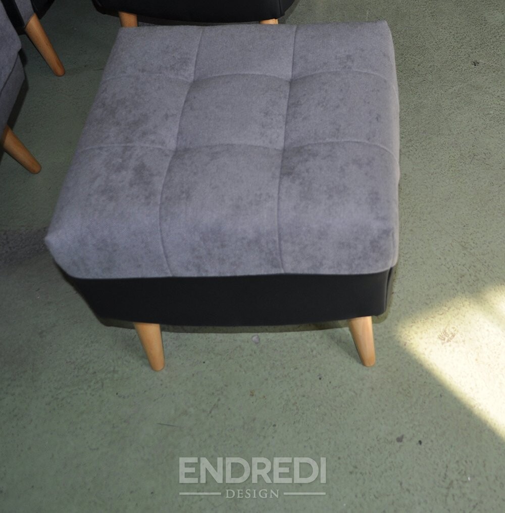 Mid-century modern puff szürke és fekete, 1950-as évek, 2 darabos szett - Image 4