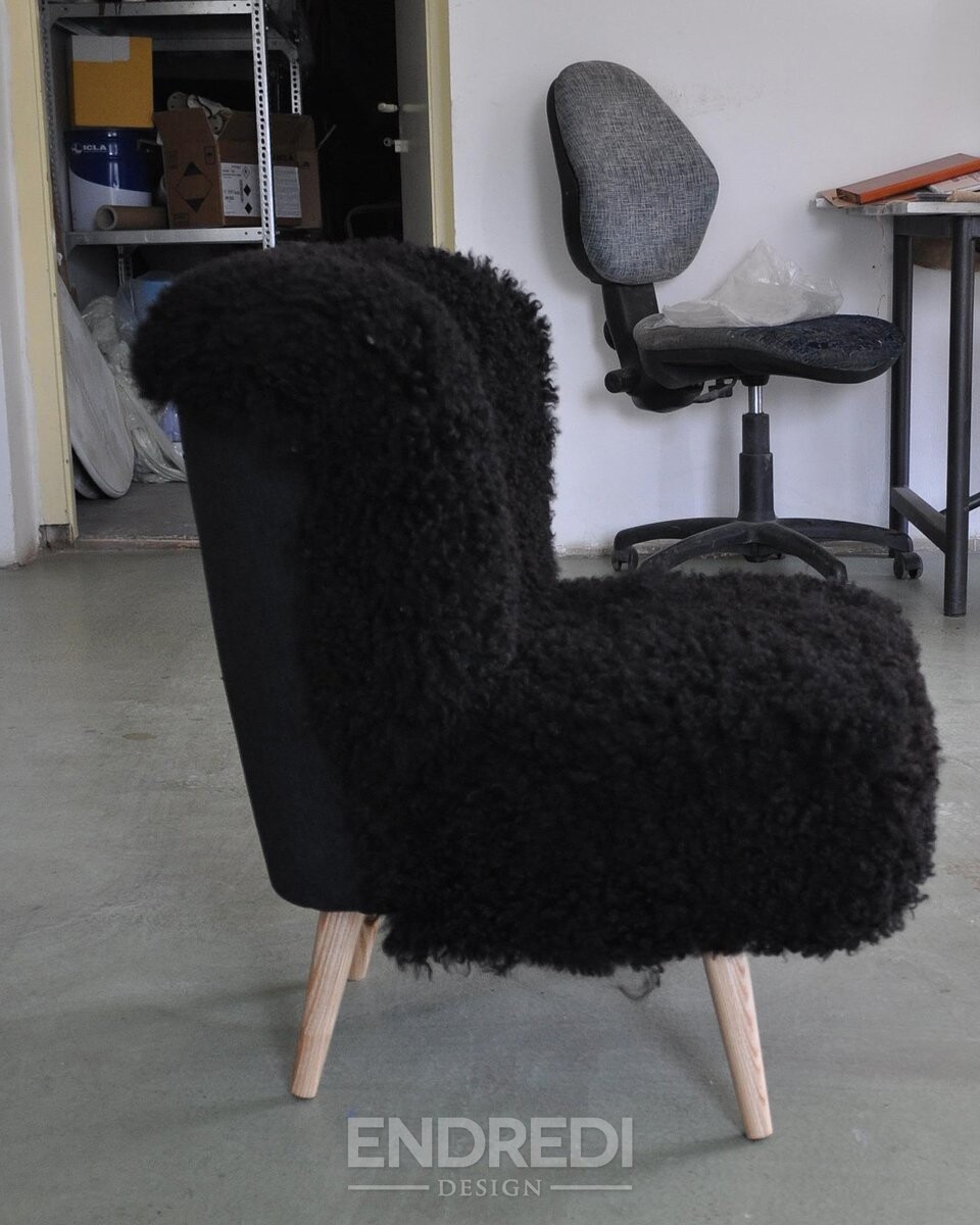 Mid-century Sheepskin koktél szék, 1960-as évek - Image 2