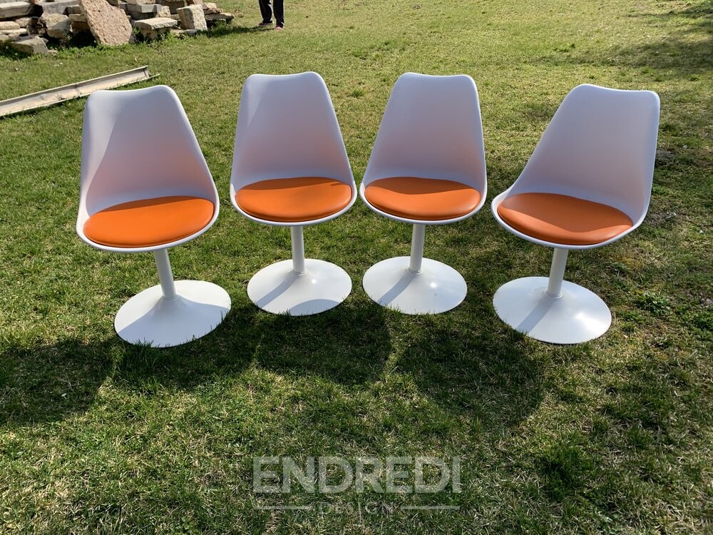 Narancssárga tulipán forgó szék tulajdonított to Eero Saarinen és Knoll, 1956, 4 darabos szett - Image 2