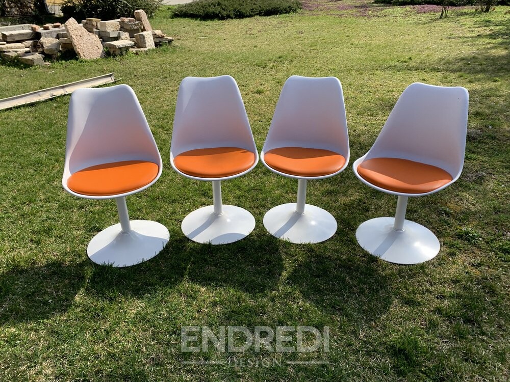 Narancssárga tulipán forgó szék tulajdonított to Eero Saarinen és Knoll, 1956, 4 darabos szett - Image 3
