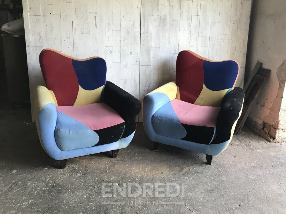 Szett: mid-century karosszék Multicoloured szövet — fekete festett láb - Image 2