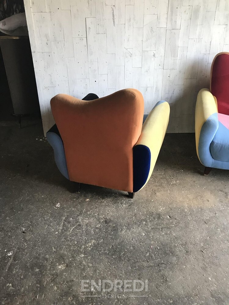 Szett: mid-century karosszék Multicoloured szövet — fekete festett láb - Image 3