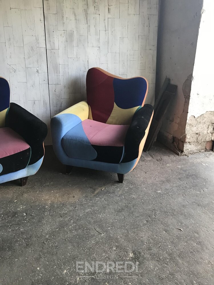 Szett: mid-century karosszék Multicoloured szövet — fekete festett láb - Image 4