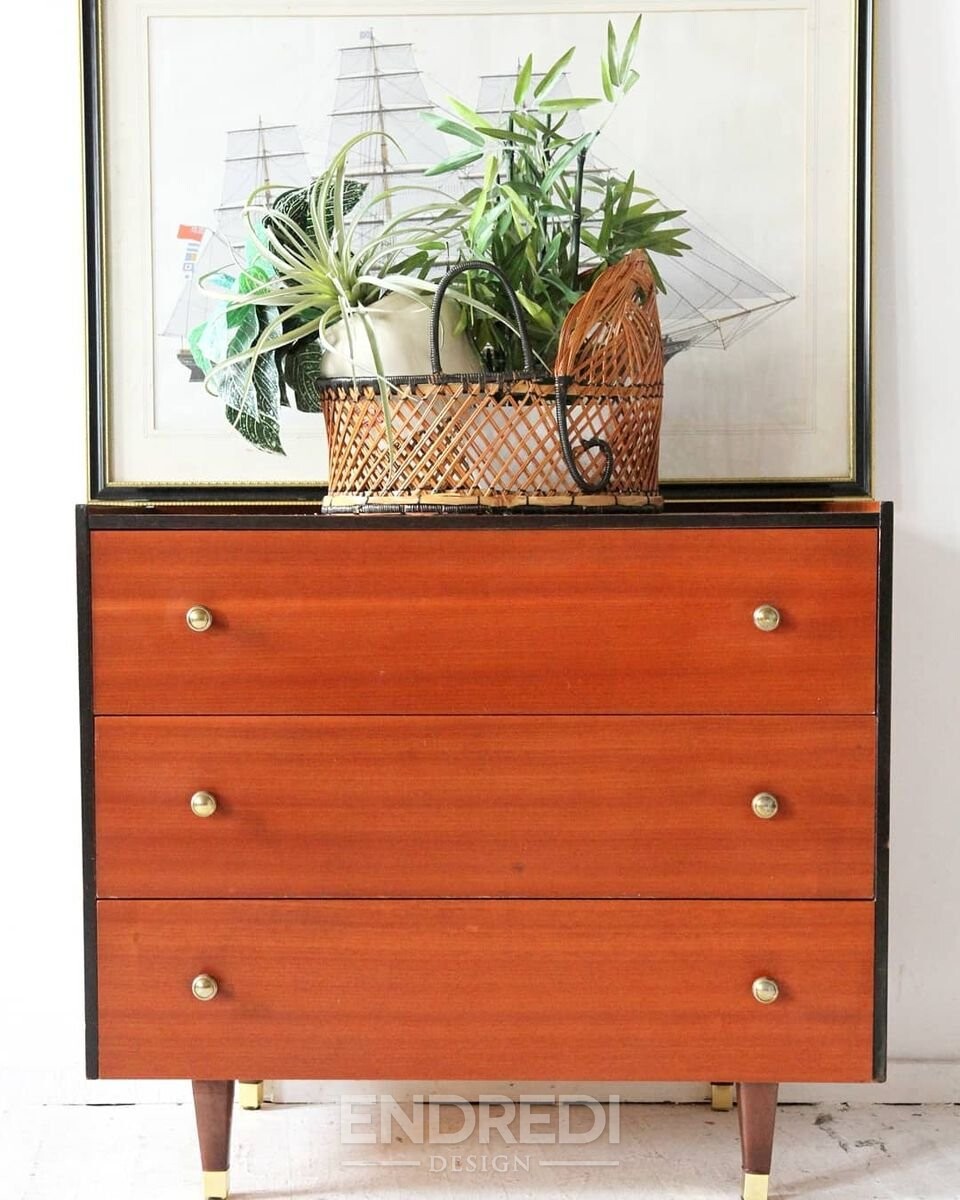 Vintage láda fiókokkal — fekete Trim és arany Knobs - Image 6