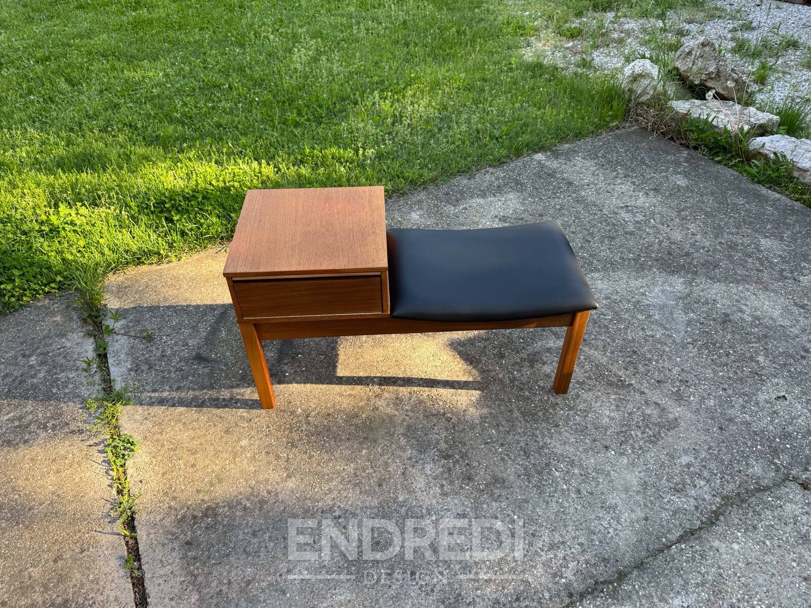 Vintage teak telefon pad — Vinyl ülőke, 1960-as évek - Image 3