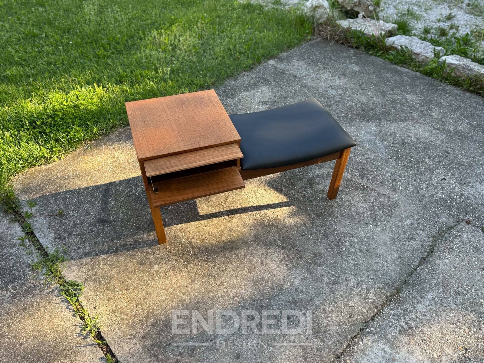 Vintage teak telefon pad — Vinyl ülőke, 1960-as évek - Image 6