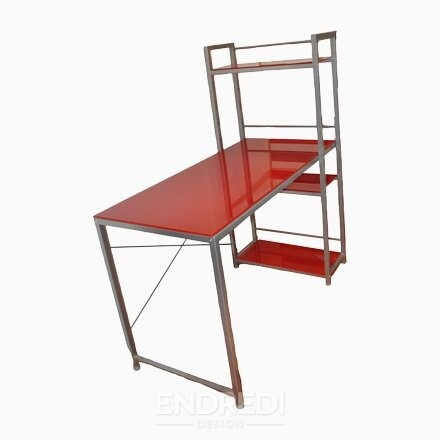 Bauhaus piros íróasztal, szék és fém szekrény, 3 darabos szett