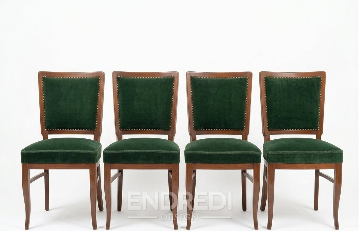 Biedermeier étkezőszékek mélyzöld bársony, 1940-as évek, 4 darabos szett - Image 2