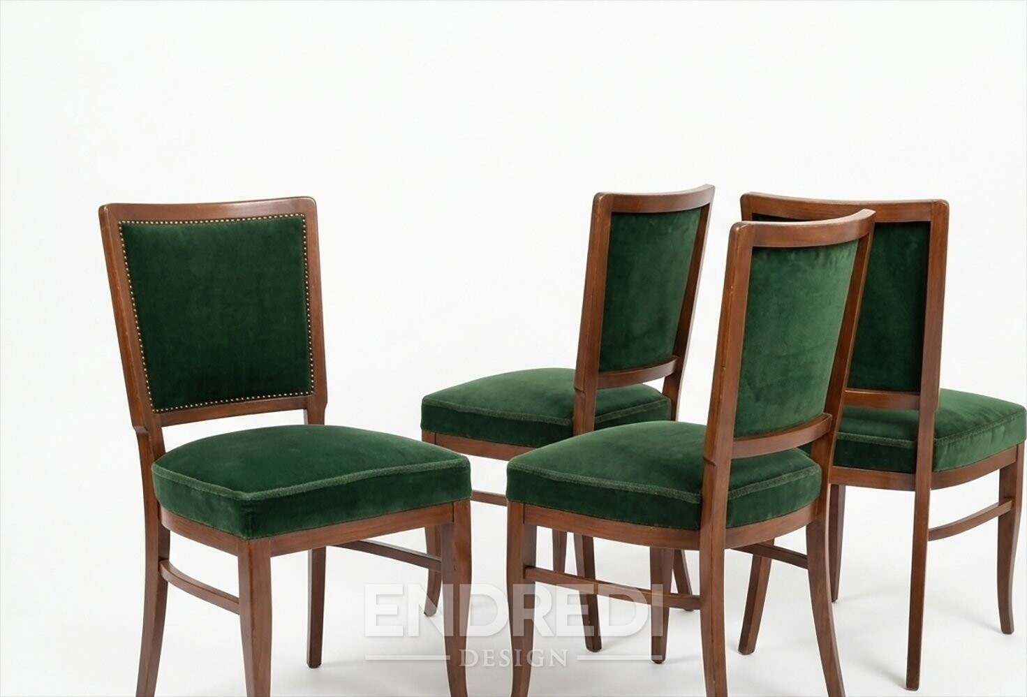 Biedermeier étkezőszékek mélyzöld bársony, 1940-as évek, 4 darabos szett - Image 3