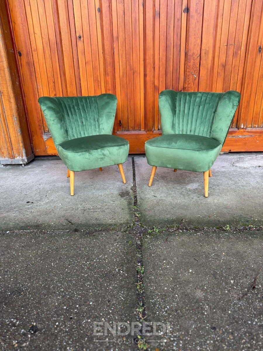 Magyar zöld klubfotel, 1950-as évek, 2 darabos szett - Image 2