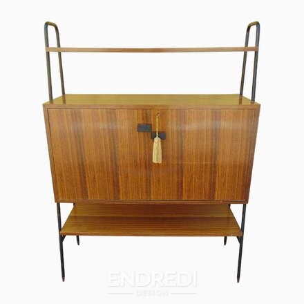 Mid-century olasz fa és fekete fém polc, 1950-as évek