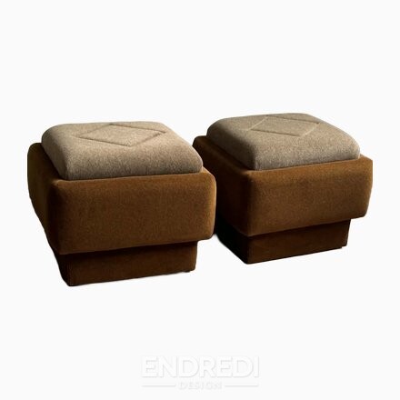 Mid-century modern puff barna és bézs, 1950-as évek, 2 darabos szett