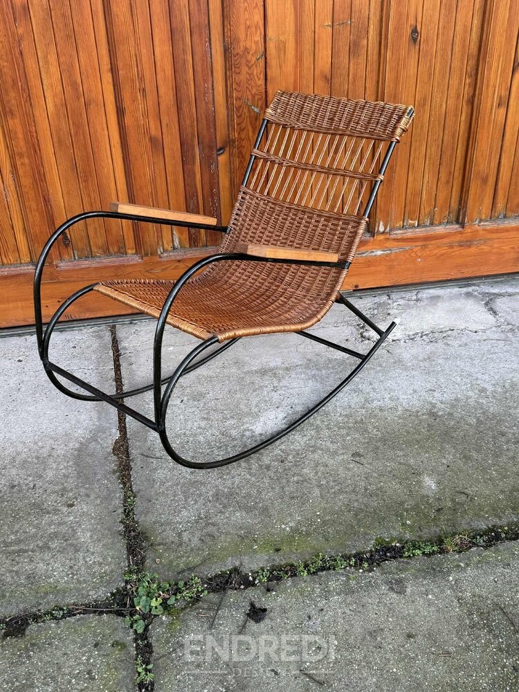 Mid-century modern fonott és acél hintaszék, 1960-as évek - Image 2