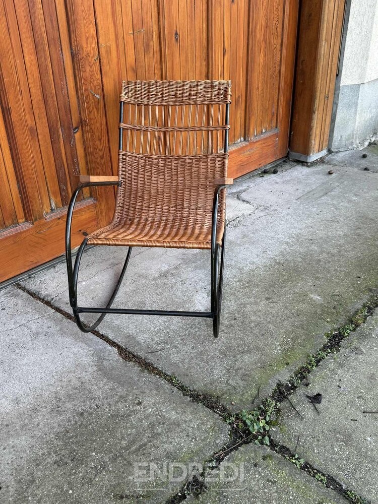 Mid-century modern fonott és acél hintaszék, 1960-as évek - Image 4