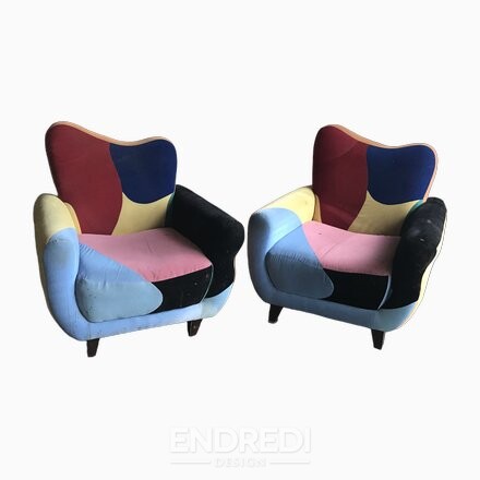 Szett: mid-century karosszék Multicoloured szövet — fekete festett láb