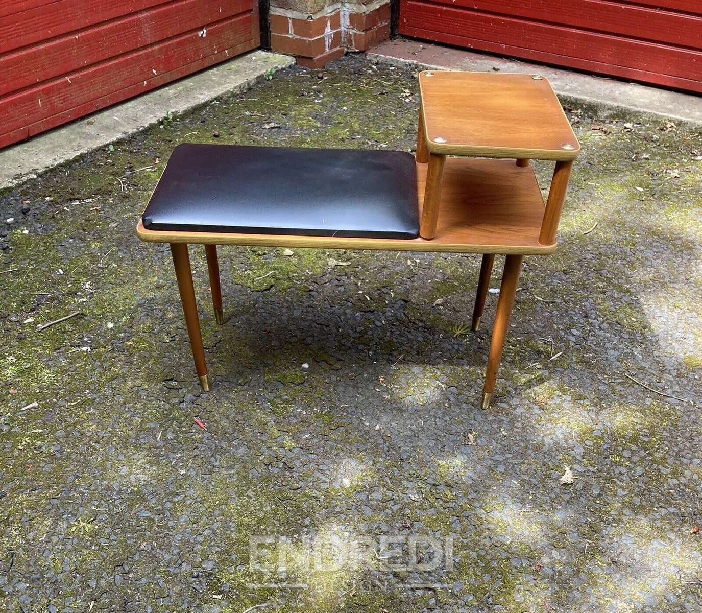 Vintage teak telefon pad Unit — Vinyl ülőke, 1960-as évek - Image 2