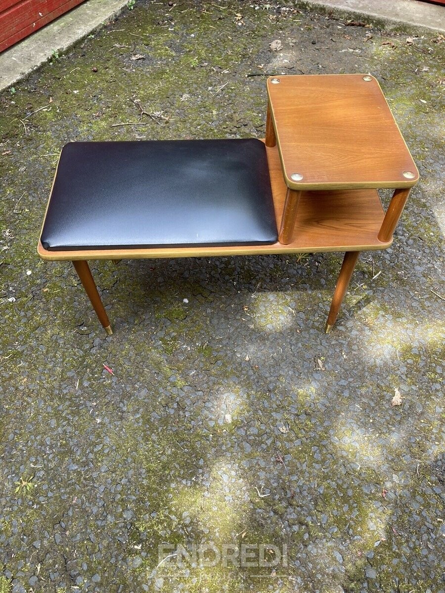 Vintage teak telefon pad Unit — Vinyl ülőke, 1960-as évek - Image 4